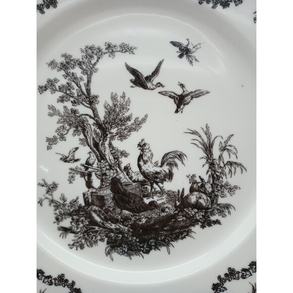 AUX AU PROVENCE Rooster Dinner Plate Charger Black French Country Toile - Picture 2 of 6